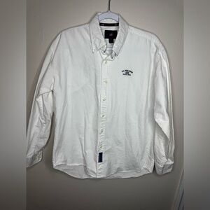 Y2K Polo Sport White Men's button up Shirt Medium